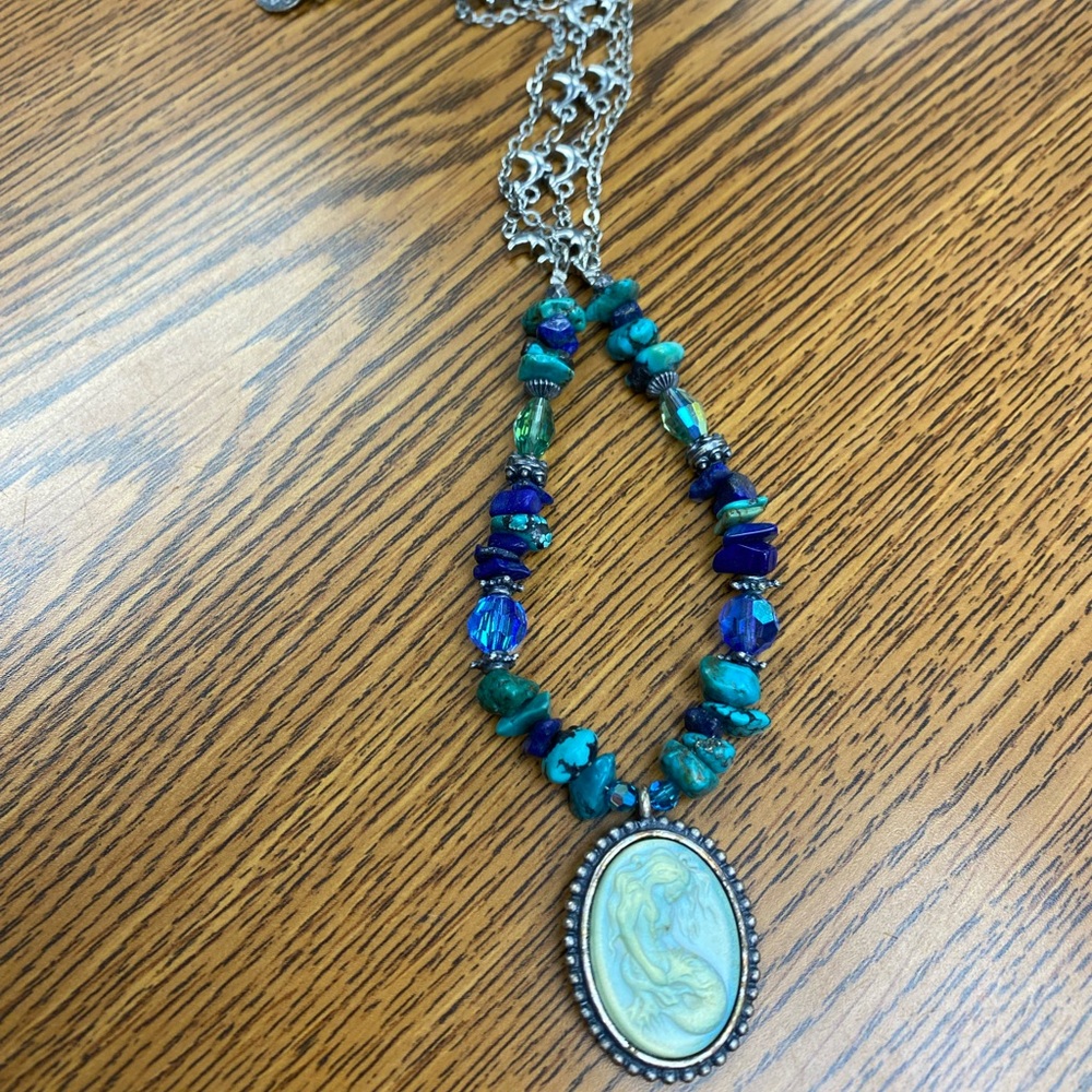 Kirks Folly Turquoise and Lapis Necklace with mermaid cameo